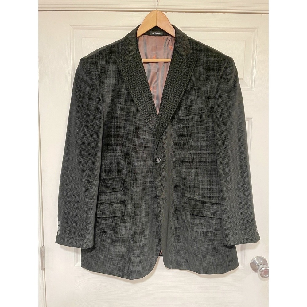 Club International Vintage 90s Sport Coat Gray Plaid Glen Check Brushed Mens 46R